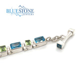 Sterling Silver Blue Topaz and Peridot Bracelet- 8.5 Inches
